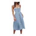 EVANEM Women'S Sexy Spaghetti Strap Dresses Summer Dresses Midi Boho Dress With Pocket Backless Beach Dress Casual Button Down Dress For Holiday Cocktail Party Banquet,Blue,Xxl