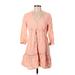 Zara Casual Dress - Mini V-Neck 3/4 sleeves: Pink Print Dresses - Women's Size Small