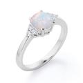 Natural Opal Rings for Women, 925 Sterling Silver Opal Engagement Ring, White Gold/Rose Gold/Yellow Gold, Wedding Anniversary Ring Gift (Color : White gold, Size : T)