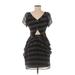 MM Couture by Miss Me Casual Dress - Mini V Neck Short sleeves: Black Print Dresses - Women's Size Medium