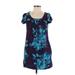 H&M Casual Dress - Mini Scoop Neck Short sleeves: Blue Floral Dresses - Women's Size 4