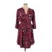 Torrid Casual Dress - A-Line V-Neck 3/4 sleeves: Burgundy Floral Dresses - New - Women's Size 1X Plus