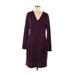 Lands' End Casual Dress - Sheath V-Neck Long sleeves: Purple Print Dresses - Women's Size Medium