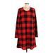 Blooming Jelly Casual Dress - Mini Scoop Neck Long sleeves: Red Checkered/Gingham Dresses - Women's Size Large