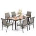 Outdoor Patio Dining Set 7 Piece Furniture Set with 6 Textilene Chairs and Metal Rectangular Brown Dining Table