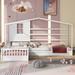 Wood House Bed Twin Size, 2 Twin Solid Bed L Structure with Fence & Slatted Frame