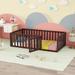 Twin Size Solid Wood Floor Bed Frame with Fence and Door - Safe for Toddlers, Kids, and Babies