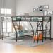 Modern Twin over Full Bunk Twin Bunk Bed with Loft, Desk, Guardrails, Black