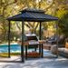 EROMMY Outdoor Aluminum Patio Gazebo with Double Aluminum Composite Roof, Permanent Grill Gazebo with Ceiling Hooks and Shelves