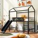 Metal House Bed With Slide, Twin Size Metal Loft Bed with writable Wooden Board