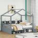 Full Size Wooden House Bed with Shelves and Mini-Cabinet - White/Gray | Charming House-Shaped Design for Children