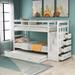 White Solid Wood Twin Over Twin Bunk Bed with Trundle