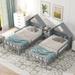 Double Twin Size Platform Bed With House-shaped Headboard,A Nightstand
