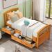 L-Shaped Pine Wood Platform Bed with Convertible Trundle, Drawers, Flip Table, 3-in-1 Solution