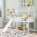 Twin Size Loft Bed Children's Bed, Family Bed with Sliding Ladder Roof Design Wooden Support