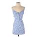 Skylar + Madison Casual Dress - Mini Plunge Sleeveless: Blue Dresses - Women's Size Small