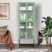 Latitude Run® Tempered Glass Cabinet w/ U-Shaped Leg Metal in Green | 3.49 H x 23.33 W x 12.87 D in | Wayfair 3AACA1096BF748EF8615B29F311B0EED