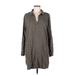 Velvet Heart Casual Dress - Shirtdress Collared Long sleeves: Tan Print Dresses - Women's Size Medium