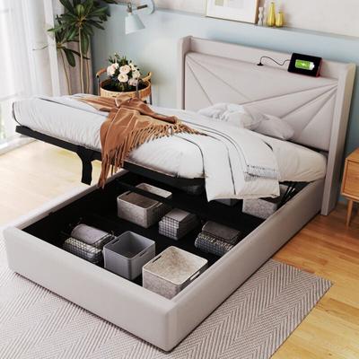 Polsterbett Einzelbett Stauraum Bettkasten mit usb Typ c Ladefunktion Kopfteil,Stauraumbetten Image