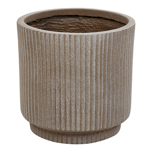 Blumentopf Taupe Ton und Glasfaser Rund ⌀ 24 cm mit Loch Ablaufloch Rillen Modern Outdoor Indoor Außen Draußen Innen Ausstattung Deko Tonware