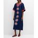 Charming Geo-embroidered Split-neck Caftan