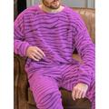 Men's Loungewear Sleepwear Pajama Set Pajama Top and Pant 2 Pieces Stripe Stylish Casual Comfort Home Daily Flannel Comfort Crew Neck Long Sleeve Pullover Pant Elastic Waist Summer Spring Blue Purple