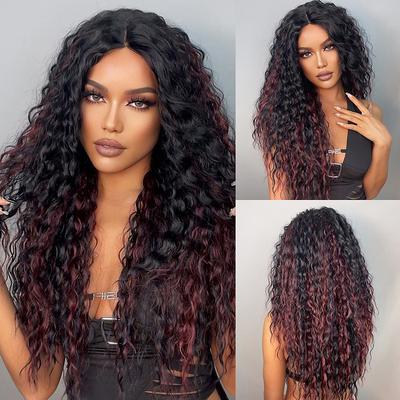 HAIRCUBE Auburn/Wine/Ombre Brown/Golden/Black Lace Front Wig Long Natural Straight 1341 T Part Kanekalon Lace Wig With Baby Hair for Woman 180% Density