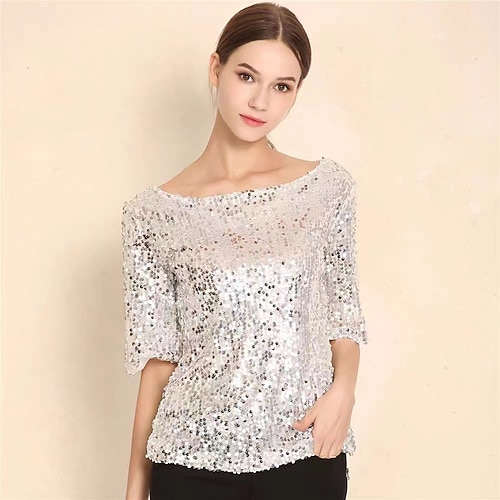 Retro Vintage Disko 1980er T-Shirt Pailletten Rundhals Kostüm Damen Karneval Maskerade Party Pride Parade Pride-Monat Erwachsene T-shirt Image