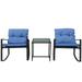 Acantha 3-Piece Porch Sturdy Furniture Set -2 Soft Cushion Metal Chairs With a Glass Coffee Table - Dark Blue