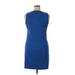 AB Studio Casual Dress - Mini High Neck Sleeveless: Blue Solid Dresses - Women's Size 14