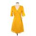 Old Navy Casual Dress - A-Line V Neck 3/4 sleeves: Yellow Solid Dresses - Women's Size Small