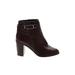 ASOS Ankle Boots: Strappy Chunky Heel Casual Burgundy Print Shoes - Women's Size 7 - Almond Toe