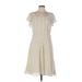 Adrianna Papell Casual Dress - A-Line: Ivory Polka Dots Dresses - Women's Size 10