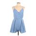 Trixxi Casual Dress - Mini V-Neck Sleeveless: Blue Solid Dresses - Women's Size Large
