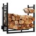 IVV 30in Firewood Log Rack & Tool Set Black Steel Wood Storage Accessory for Indoor Outdoor Fire Pit Fireplace w/ Kindling Holder Shovel Poker Tongs Brush