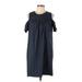 Maggy L Casual Dress - Mini High Neck Short sleeves: Blue Print Dresses - Women's Size 12