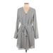 Express Outlet Casual Dress - Shirtdress: Gray Checkered/Gingham Dresses - Women's Size Large