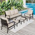 5/7/9-Seat Patio Conversation Set Outdoor Sofa Set with Single Sofa Chairs 3-Seater Sofa Ottoman and Coffee Table 5-Piece - Set 1-Fixed Chairs with