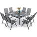 Perfect & William 9 Pieces Patio Dining Set for 8 Outdoor Furniture with 1 X-Large E-Coating Square Metal Table and 8 Black Portable Folding Sling Chairs Outdoor Table & Chairs