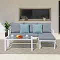 Popular Jardin Outdoor Patio Furniture Set with Chaise Lounge Aluminum Sofa Set for Porch Garden Space Saving L-Shaped Corner Sectional Chair with Glass Coffee Table Dark Grey Finish &