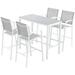 sell well Orange-Casual 5-Piece Patio Bar Set All-Weather Aluminum Textile Fabric Outdoor Dining Table and Chairs 4 Height Metal Bar Stools with Glass High Top Coffee Table for Porch