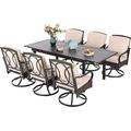 Perfect & William Patio Table and Chairs with 13ft Double-Sided Umbrella 8 Piece Outdoor Dining Furniture Set with 6 Padded Swivel Rocker Dining Chairs 1 Rectangular Metal Patio Tab