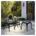 Bomrokson 24-Inch 3-Piece Outdoor Patio Bistro Table and Chairs Set of 2 Cast Aluminum Patio Furniture with Cushion and Umbrella Hole Black