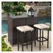 Bomrokson 3-Piece Outdoor Patio Bar Set Black Brown Wicker Bar Table Set Patio Furniture and Two Stools with Cushions for Backyards Lawn Garden Deck or Poolside
