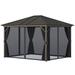 Outsunny 10 x 12 Hardtop Gazebo Canopy with Galvanized Steel Roof Aluminum Frame Permanent Pavilion Outdoor Gazebo with Hooks Netting and Curtains for Patio Garden Backyard Gray