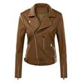 Pgeraug Jackets for Women Womens Long Sleeve Leather Jacket Motorcycle Leather Jacket Pu Leather Jacket Womens Jacketcoat Leather Jacket Women Brown M