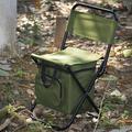 COFEST Outdoor Folding Chair with Cooler Bag Compact Fishing Stool Fishing Chair with Double Oxford Cloth Cooler Bag for Fishing/Beach/Camping/Family/Outing Army Green