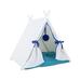 Cat House Tower Rattan Wicker Portable Furniture Tent Playpen with White Rattan & Blue Soft Cushion 19.7 x 21.7 x 22 in.