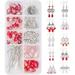 DIY 10 Pairs Red Beads Chandelier Dangle Earring Making Kit Flat Round Celtic Knot Flower Tree Snowflake Heart Component Links Teardrop Electroplate Glass Beads for Jewelry Beginners