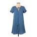Lucky Brand Casual Dress - Mini Tie Neck Short sleeves: Blue Solid Dresses - Women's Size X-Small